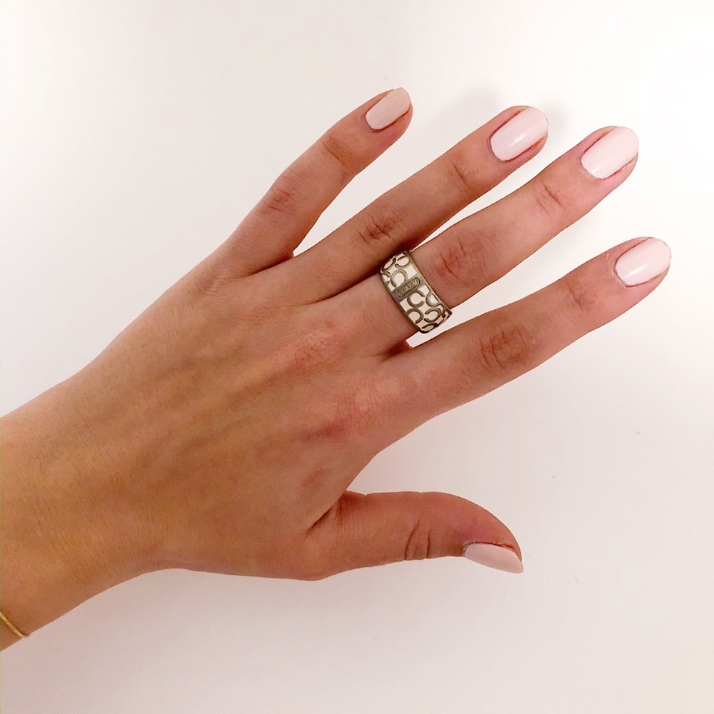 Vintage Authentic White and Silver Coach Ring